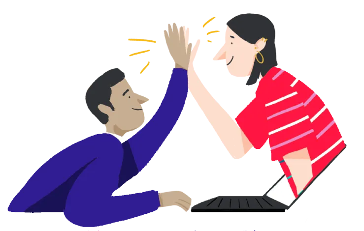 Illustration of a student and tutor high-fiving