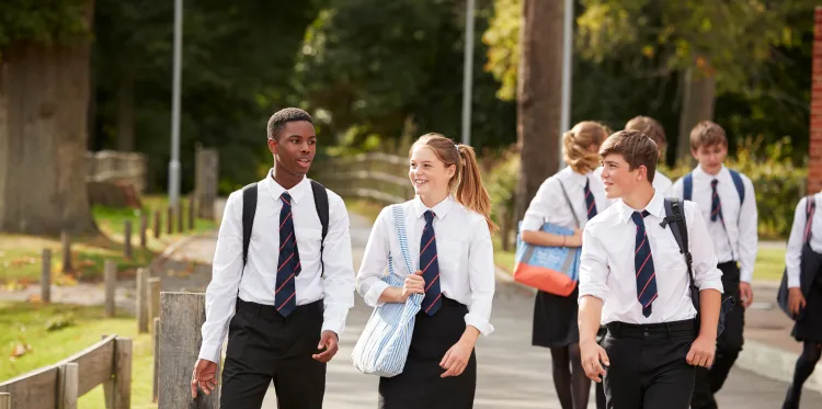 Students walking and talking together