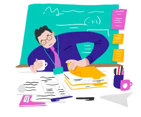 Illustration of a teacher marking work