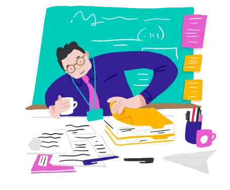 Illustration of a teacher marking work