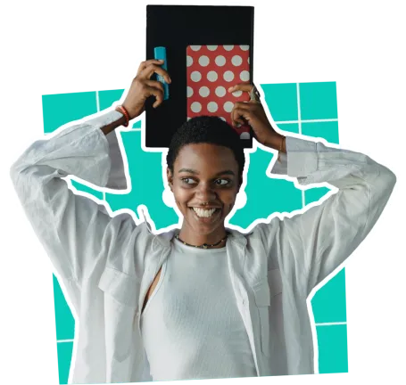 Tutor holding books and smiling