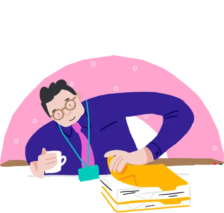 Teacher is happy in pink semi circle