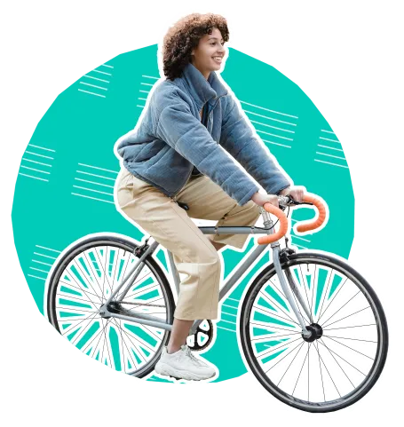 Post-16 teen cycling in green circle