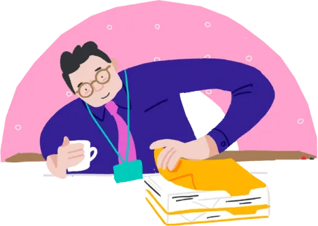 Illustration of a teacher opening a book