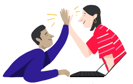 Illustration of a student and tutor high-fiving