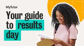 School girl getting results on results day with a yellow circle behind her