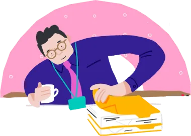 Illustration of teacher opening a book