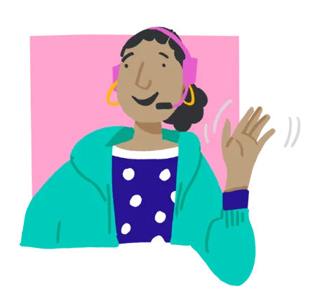 Helper waving in pink square